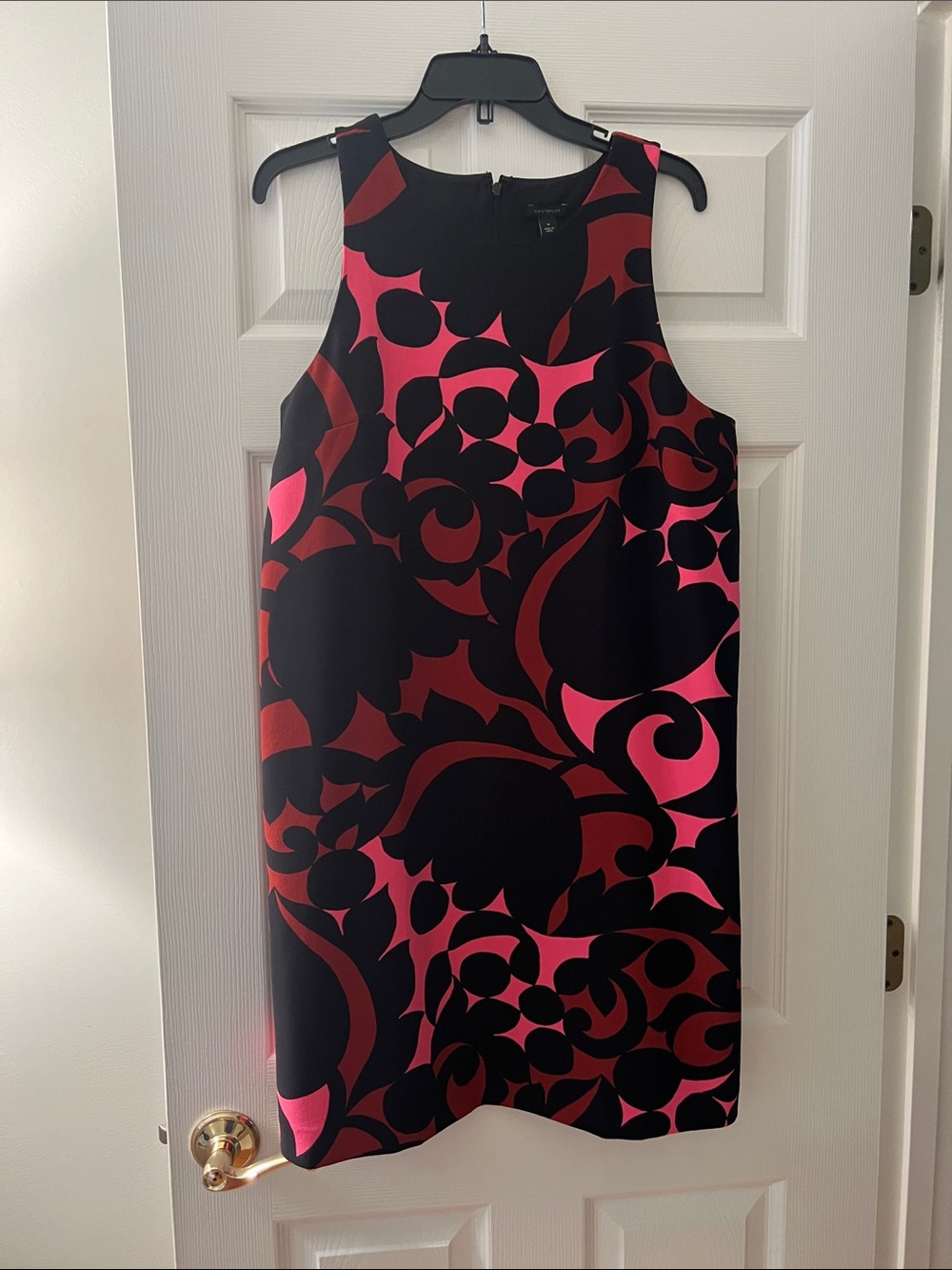 Ann Taylor Black Dress with Pink & Red Abstract Motif